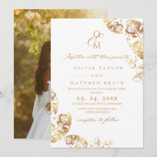Boho Herbstblätter   Botanische Hochzeit Einladung