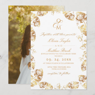 Boho Herbstblätter   Elegante Hochzeit Einladung