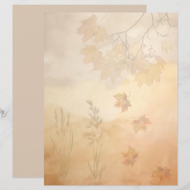 Boho-Herbstblätter und Gras Scrapbook Papier (Vorne/Hinten)