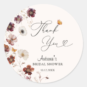 Boho-Herbstblumen-Brautparty Runder Aufkleber