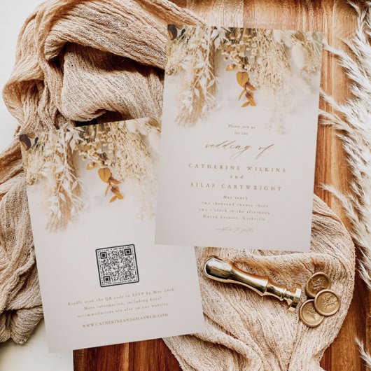 Boho-Herbstblumen-Hochzeit mit QR-Code Einladung