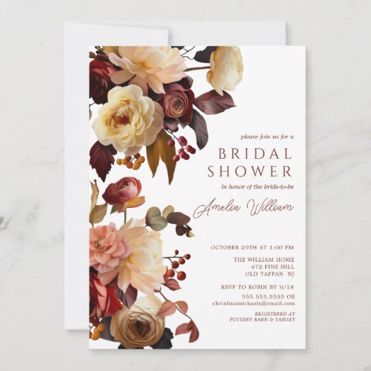 Boho Herbstdusche Floral Bridal Einladung (Vorderseite)