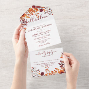 Boho Herbstfall floraler Fall in Liebe Hochzeit All In One Einladung