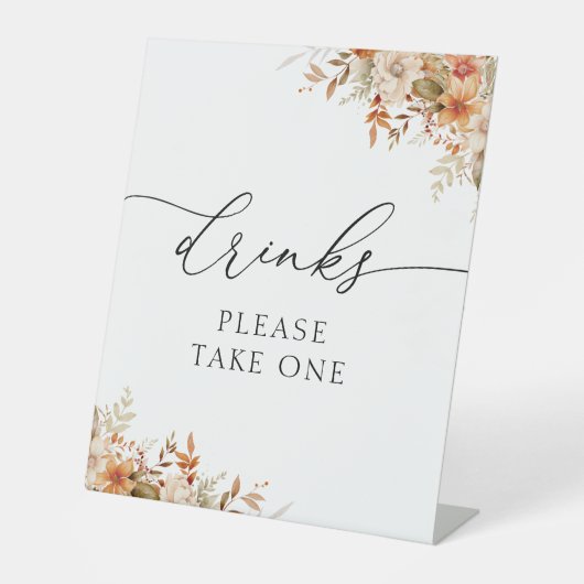 Boho Herbstflorale Getränke Zeichen Sockelschild (Vorderseite)