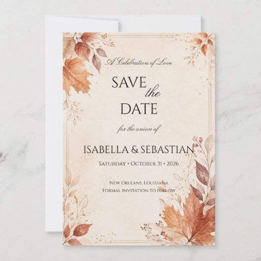 Boho-Herbsthochzeit Save The Date (Vorderseite)