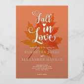 Boho Herbstlaubs Burnt Orange fällt auf Hochzeit i Folieneinladung (Vorderseite)