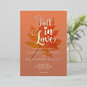 Boho Herbstlaubs Burnt Orange fällt auf Hochzeit i Folieneinladung (Stehend vorne)