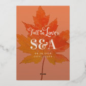 Boho Herbstlaubs Burnt Orange fällt auf Hochzeit i Folieneinladung (Rückseite)