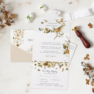 Boho-Herbstwildblume   Botanische Hochzeit All In One Einladung