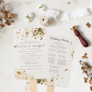 Boho-Herbstwildblume Hochzeitsprogramm-Handfäche Fächer