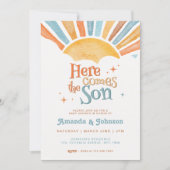 Boho Here Comes the Son Baby Shower Einladung (Vorderseite)