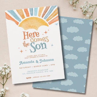  Boho Here Comes the Son Baby Shower Einladung