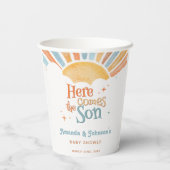 Boho Here Comes the Son Baby Shower Pappbecher (Rückseite)