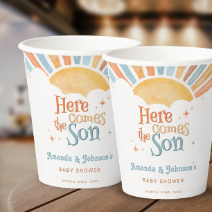 Boho Here Comes the Son Baby Shower Pappbecher