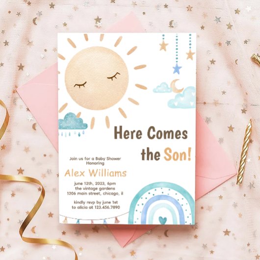 Boho Here kommt der Sohn Sunshine Baby Shower Boy Einladung