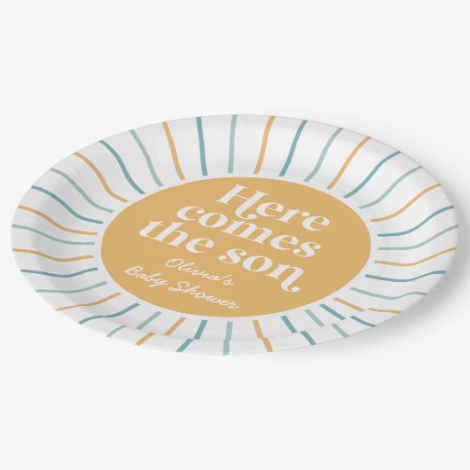 Boho Here kommt die Sonnenscheinsdusche des Sohnes Pappteller (Schrägansicht)