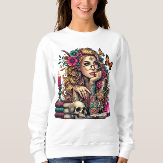 Boho Hexe mit Büchern, Geschenk für sie Sweatshirt (Vorderseite)