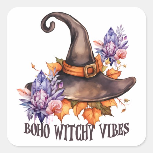 Boho-Hexen-Vibes Halloween Quadratischer Aufkleber (Vorderseite)