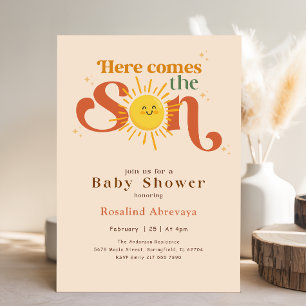 Boho Hier kommt der Sohn Retro Baby Shower Einladung
