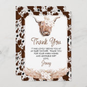 Boho Highland Cow Baby Dusche Danke Karte (Vorne/Hinten)