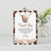 Boho Highland Cow Baby Dusche Danke Karte (Stehend Vorderseite)