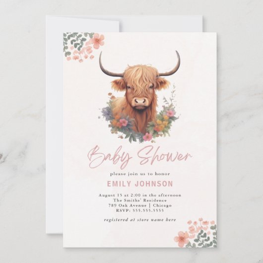 Boho Highland Cow Baby Shower Einladung (Vorderseite)