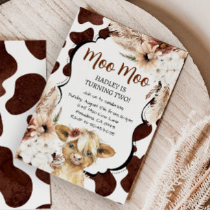 Boho Highland Cow Birthday Farm Einladung