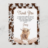 Boho Highland Cow Calf Baby Dusche Danke Karte (Vorne/Hinten)