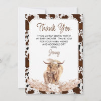 Boho Highland Cow Calf Baby Dusche Danke Karte