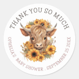 Boho Highland Cow danke Ihnen Baby Dusche Runder Aufkleber