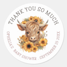Boho Highland Cow danke Ihnen Baby Dusche Runder Aufkleber