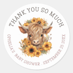 Boho Highland Cow danke Ihnen Baby Dusche Runder Aufkleber