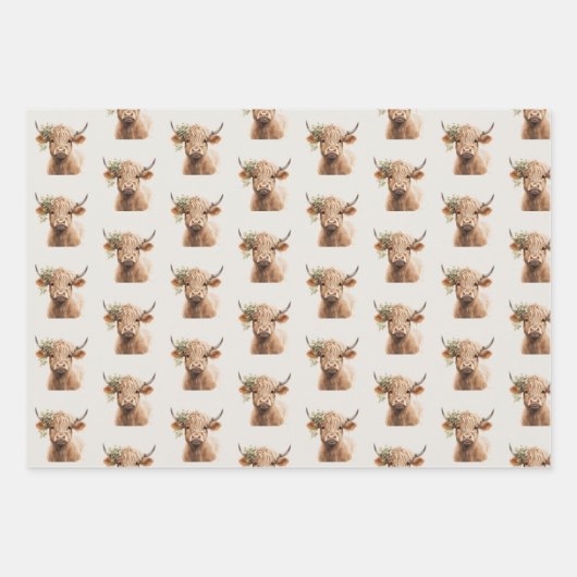 Boho Highland Cow Geschenkpapier Set (Vorderseite)