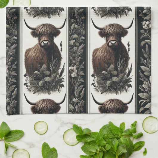 Boho Highland Cow Geschirrtuch (Gefaltet)