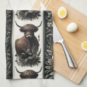 Boho Highland Cow Geschirrtuch (Viertel Falte)