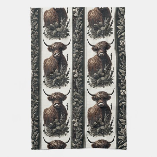 Boho Highland Cow Geschirrtuch (Vertikal)