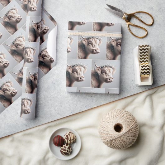 Boho Highland Cow Gipskraut Crown Geschenkpapier (Kunsthandwerk)