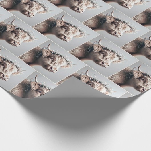 Boho Highland Cow Gipskraut Crown Geschenkpapier (Ecke)