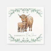 Boho Highland Cow Greenery Farm Animal Baby Shower Serviette (Vorderseite)