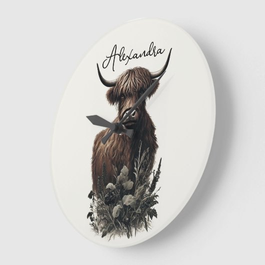 Boho Highland Cow Große Wanduhr (Winkel)