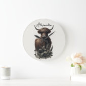 Boho Highland Cow Große Wanduhr (Zuhause)
