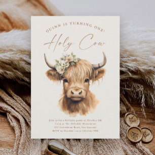 Boho Highland Cow Kindergeburtstag Party Einladung