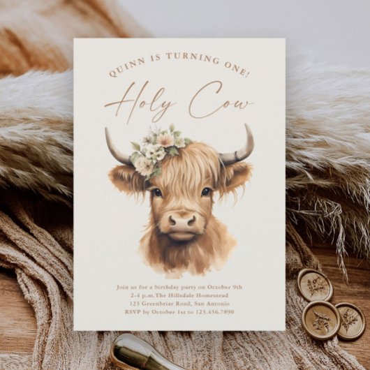 Boho Highland Cow Kindergeburtstag Party Einladung