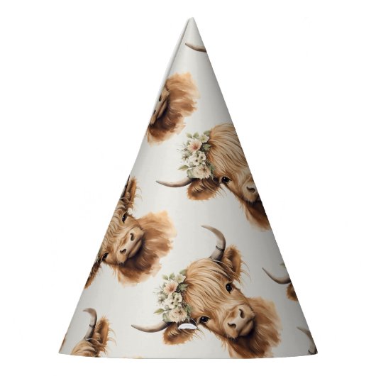 Boho Highland Cow Kindergeburtstag Partyhütchen (Links)