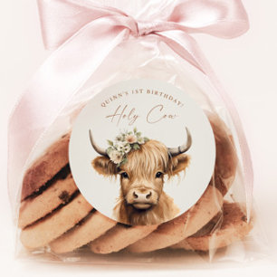 Boho Highland Cow Kindergeburtstagsfeier Runder Aufkleber