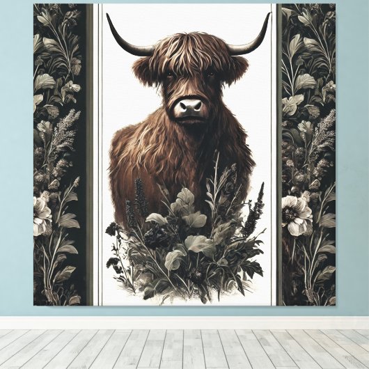 Boho Highland Cow Leinwanddruck (Insitu (Holzboden))