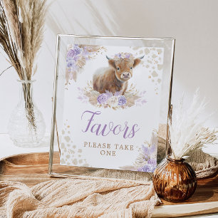 Boho Highland Cow Lila Geburtstagsfavoriten Zeiche Poster