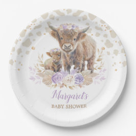 Boho Highland Cow Lila Rose Floral Baby Girl Pappteller