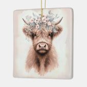 Boho Highland Cow mit Bridal Floral Crown Keramikornament (Links)