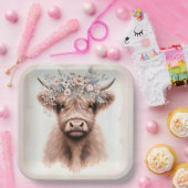 Boho Highland Cow mit Bridal Floral Crown Pappteller (Party)